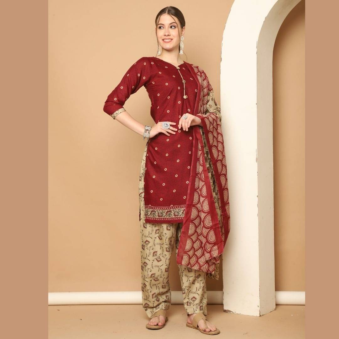 wonder weave Women Cotton Blend Printed Straight Kurti With Patiala Salwar ( Maroon ) wonder weave Women Cotton Blend Printed Straight Kurti With Patiala Salwar ( Maroon )