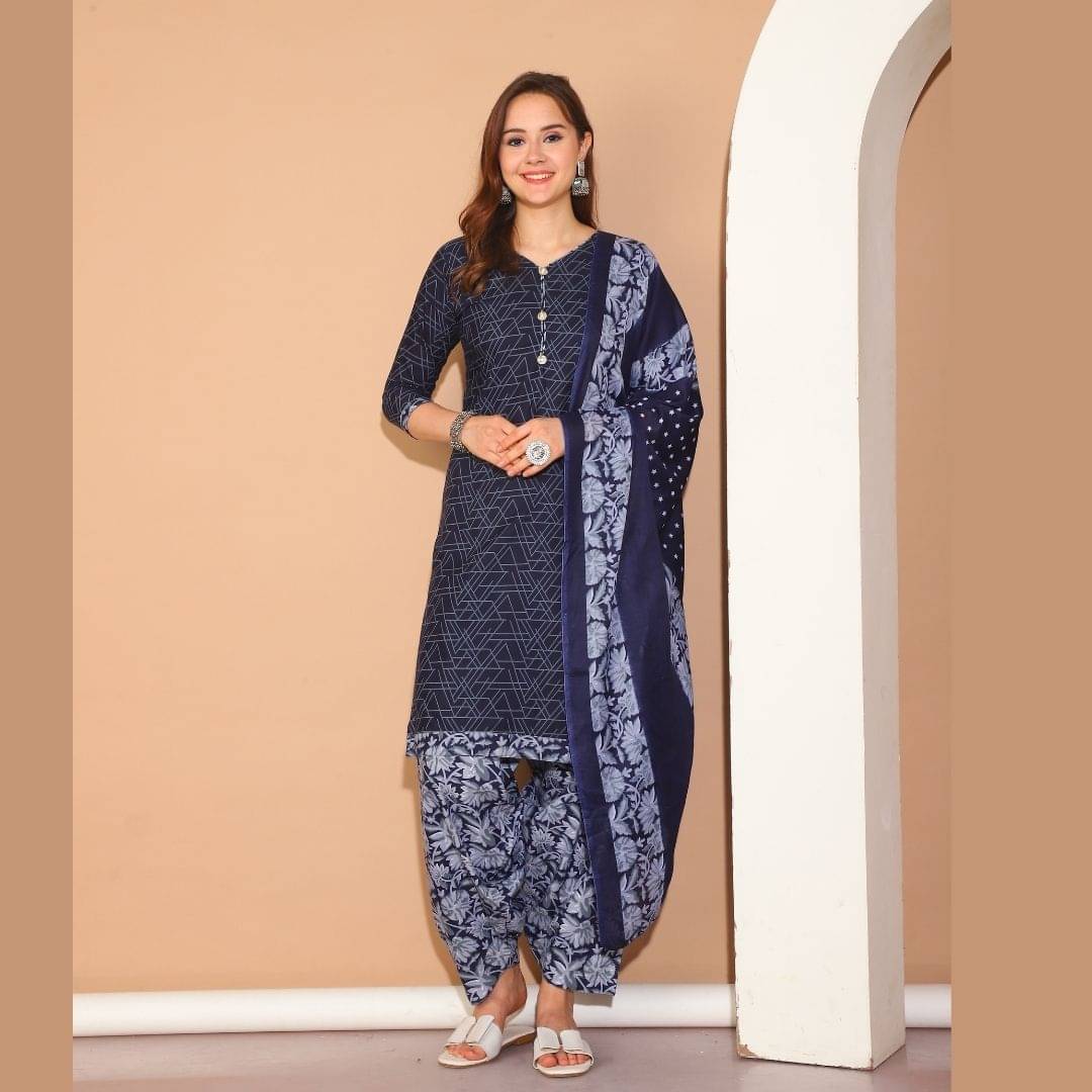 wonder weave Women Cotton Blend Printed Straight Kurti With Patiala Salwar ( Blue ) wonder weave Women Cotton Blend Printed Straight Kurti With Patiala Salwar ( Blue )