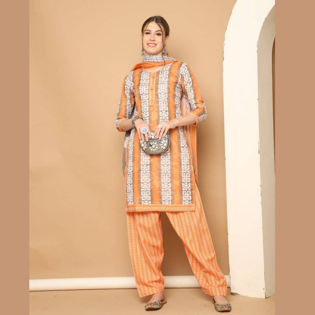 wonder weave Women Cotton Blend Printed Straight Kurti With Patiala Salwar ( Orange ) wonder weave Women Cotton Blend Printed Straight Kurti With Patiala Salwar ( Orange )