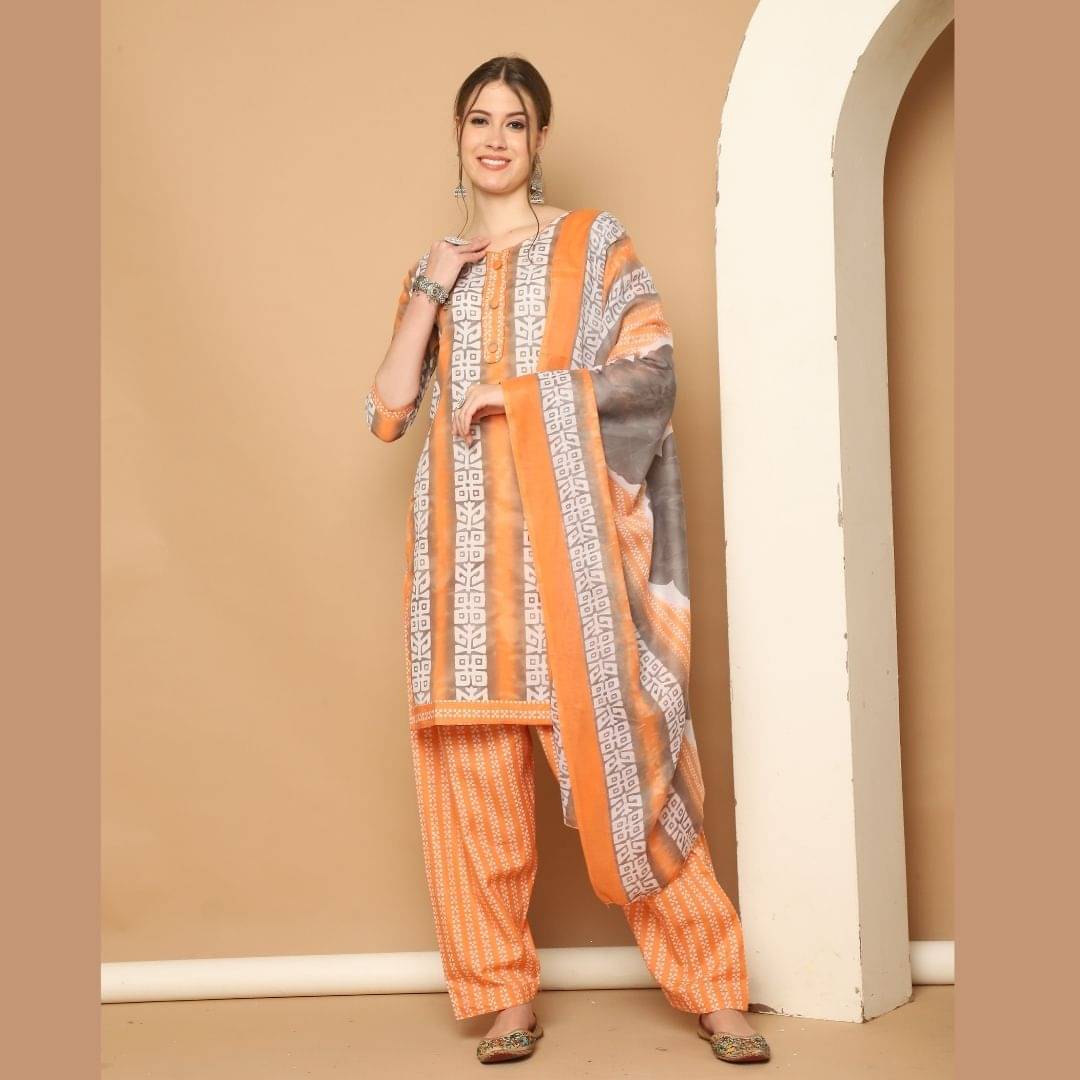 wonder weave Women Cotton Blend Printed Straight Kurti With Patiala Salwar ( Orange ) wonder weave Women Cotton Blend Printed Straight Kurti With Patiala Salwar ( Orange )