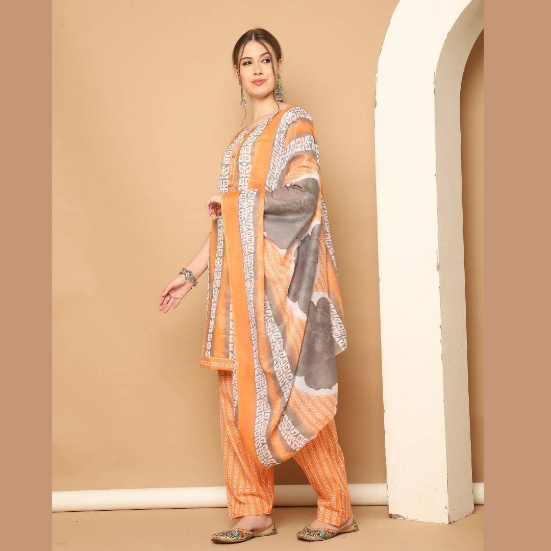 wonder weave Women Cotton Blend Printed Straight Kurti With Patiala Salwar ( Orange ) wonder weave Women Cotton Blend Printed Straight Kurti With Patiala Salwar ( Orange )