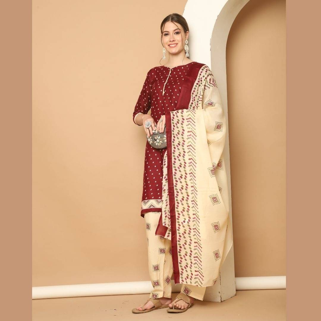 wonder weave Women Cotton Blend Printed Straight Kurti With Patiala Salwar ( Maroon ) wonder weave Women Cotton Blend Printed Straight Kurti With Patiala Salwar ( Maroon )