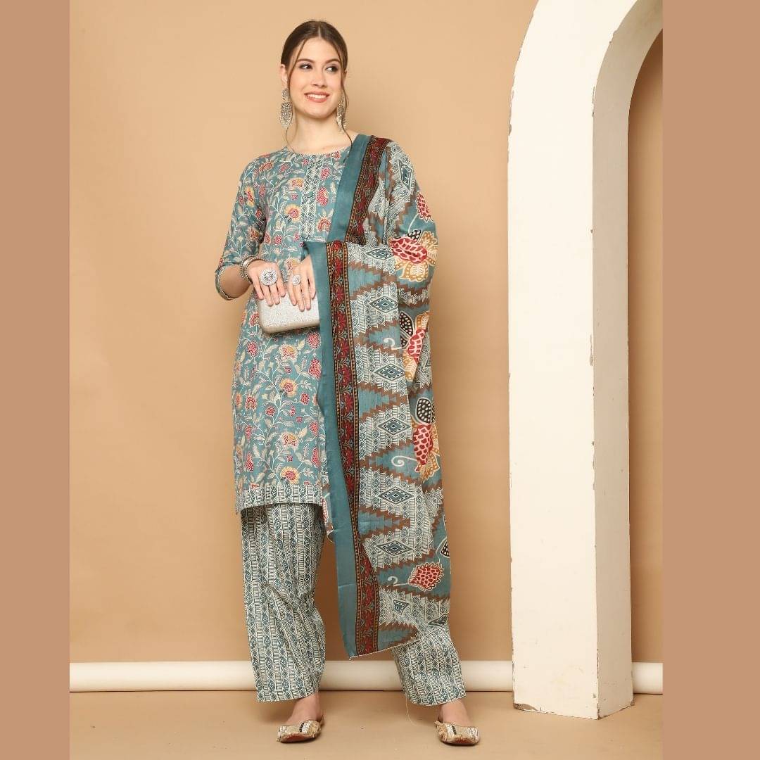 wonder weave Women Cotton Blend Printed Straight Kurti With Patiala Salwar ( Green ) wonder weave Women Cotton Blend Printed Straight Kurti With Patiala Salwar ( Green )