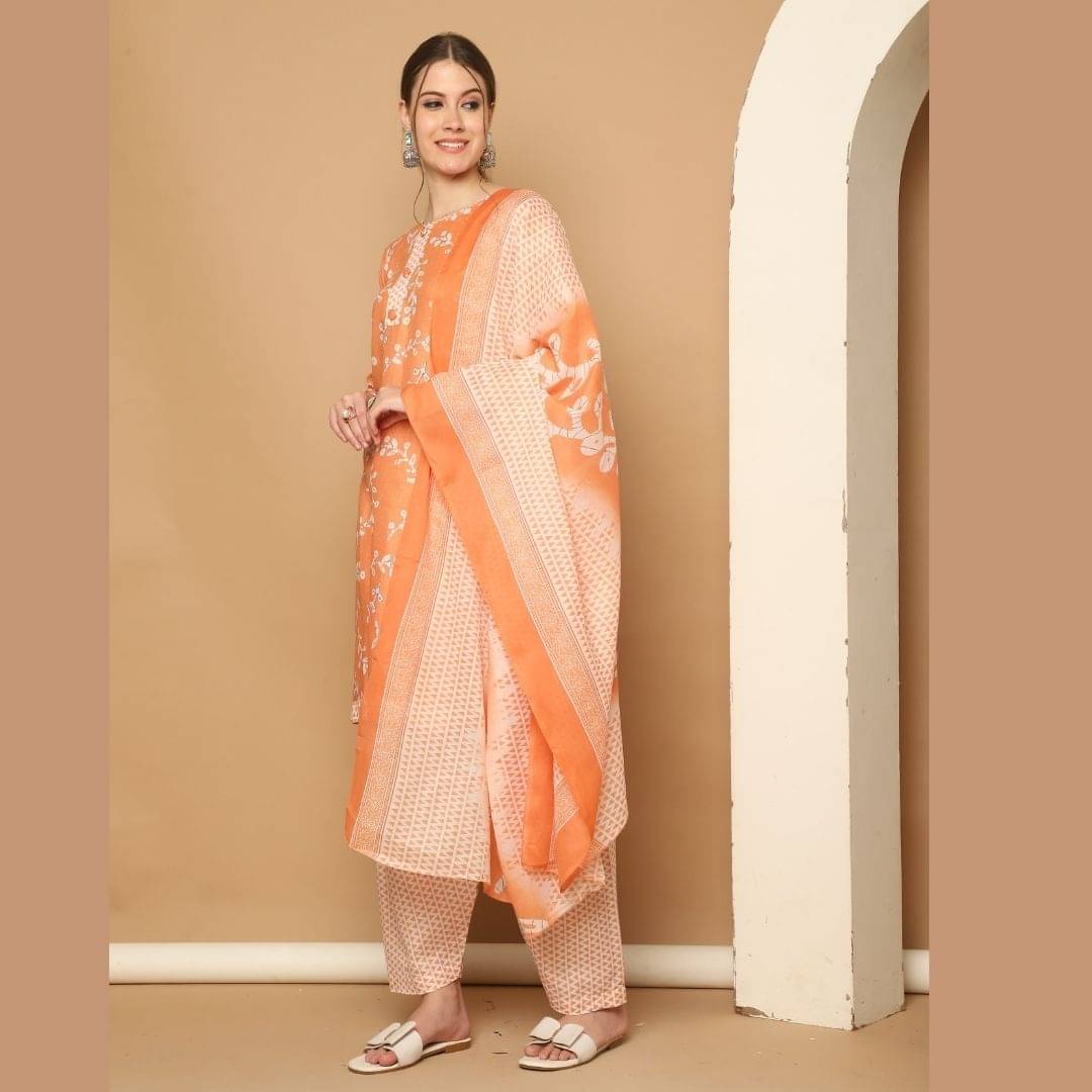 wonder weave Women Cotton Blend Printed Straight Kurti With Patiala Salwar ( Orange ) wonder weave Women Cotton Blend Printed Straight Kurti With Patiala Salwar ( Orange )