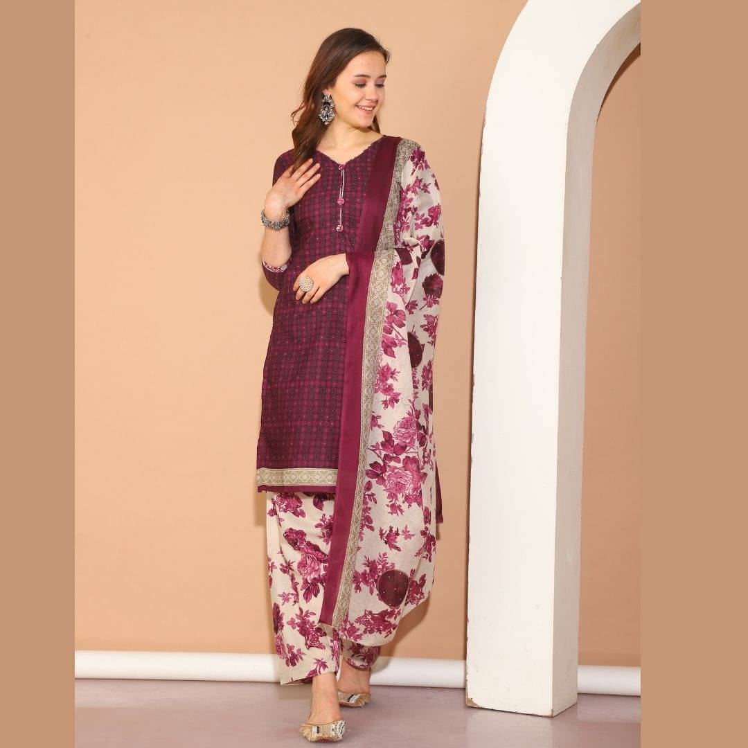 wonder weave Women Cotton Blend Printed Straight Kurti With Patiala Salwar ( Purple ) wonder weave Women Cotton Blend Printed Straight Kurti With Patiala Salwar ( Purple )