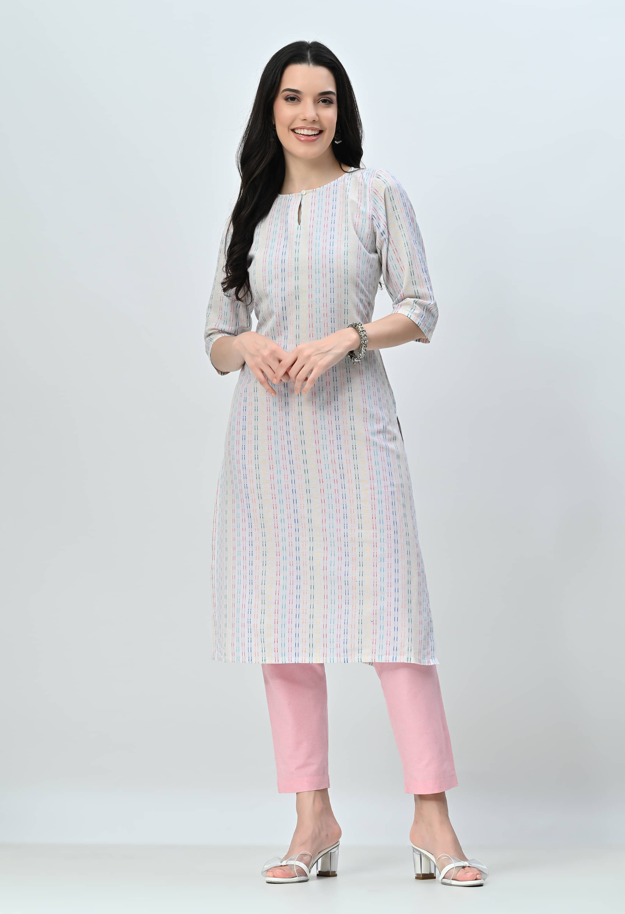 ALL WAYS YOU Cotton Blend Striped Kurti With Pants Women's Stitched Salwar Suit - Multicolor ( Pack of 1 ) ALL WAYS YOU Cotton Blend Striped Kurti With Pants Women's Stitched Salwar Suit - Multicolor ( Pack of 1 )