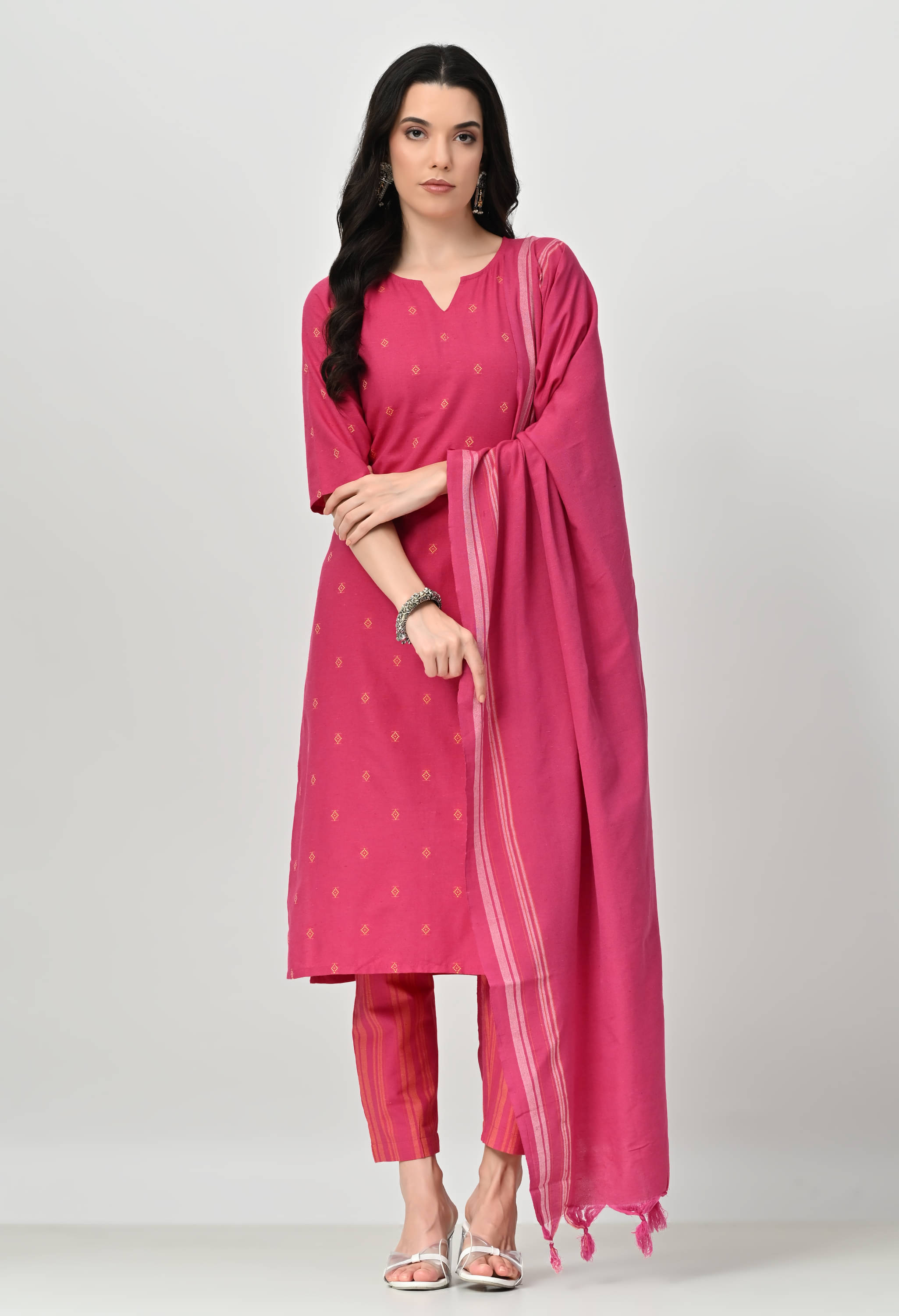     			ALL WAYS YOU Cotton Blend Printed Kurti With Pants Women's Stitched Salwar Suit - Pink ( Pack of 1 )