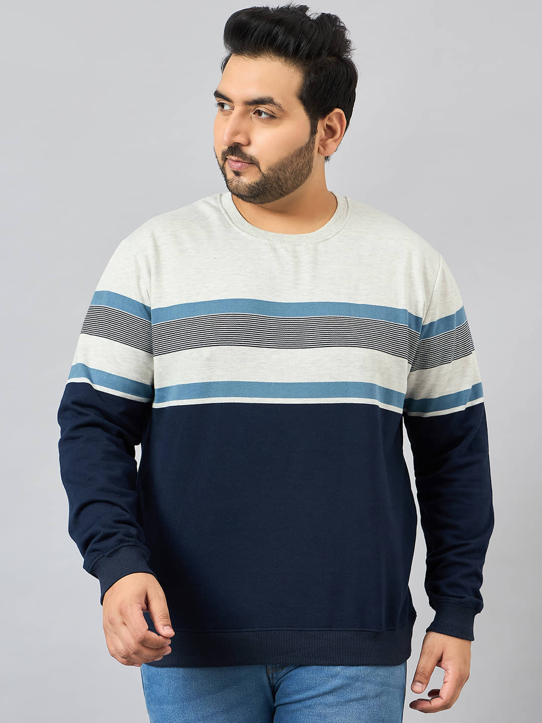 AUSTIVO Fleece Round Neck Men's Sweatshirt - Navy ( Pack of 1 )
