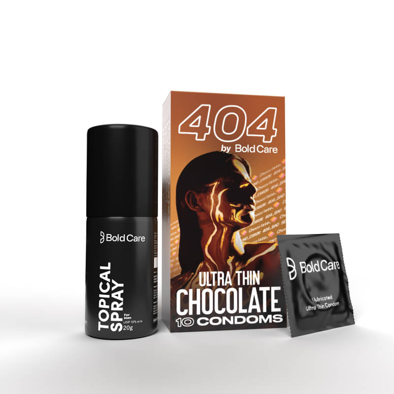Bold Care Extend Delay Spray for Men, 20ml - Pack of 1 + Bold Care 404 Super Ultra Thin Chocolate Flavored Condoms For Men - 60 Microns, With Disposable Pouches (Pack of 10) - Combo Bold Care Extend Delay Spray for Men, 20ml - Pack of 1 + Bold Care 404 Super Ultra Thin Chocolate Flavored Condoms For Men - 60 Microns, With Disposable Pouches (Pack of 10) - Combo