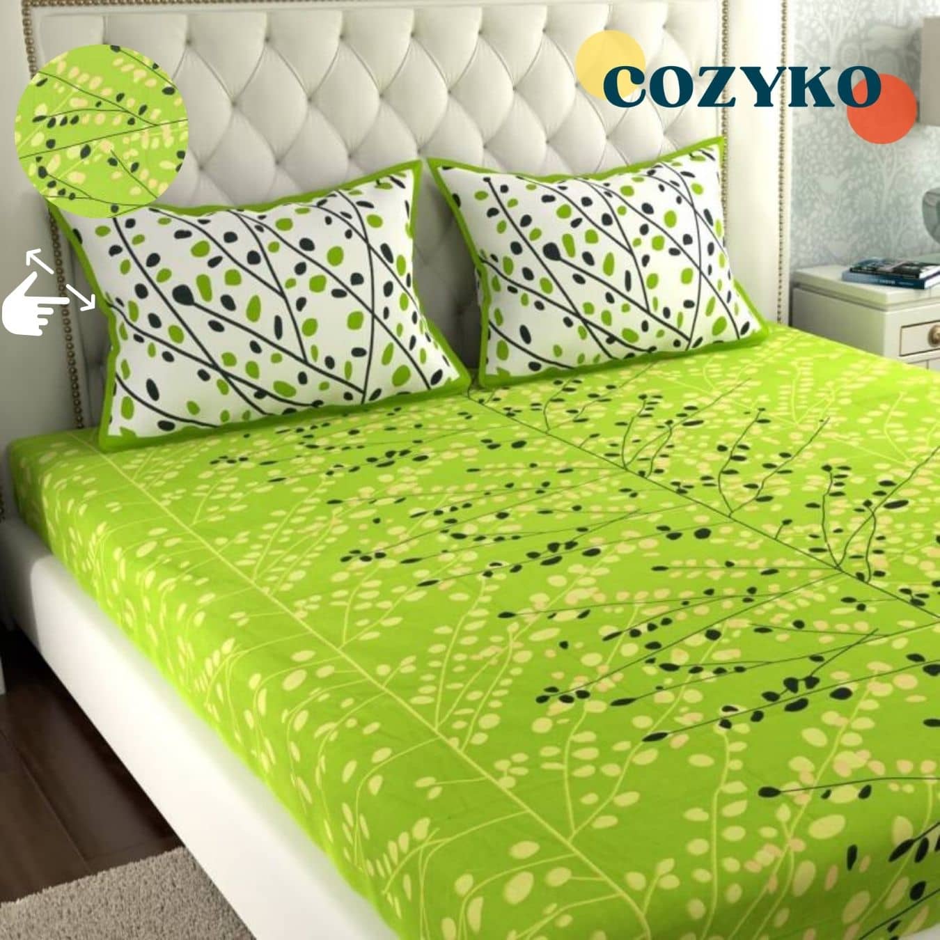 COZYKO Cotton 1 Double Queen Bedsheet with 1 Pillow Cover ( Green )