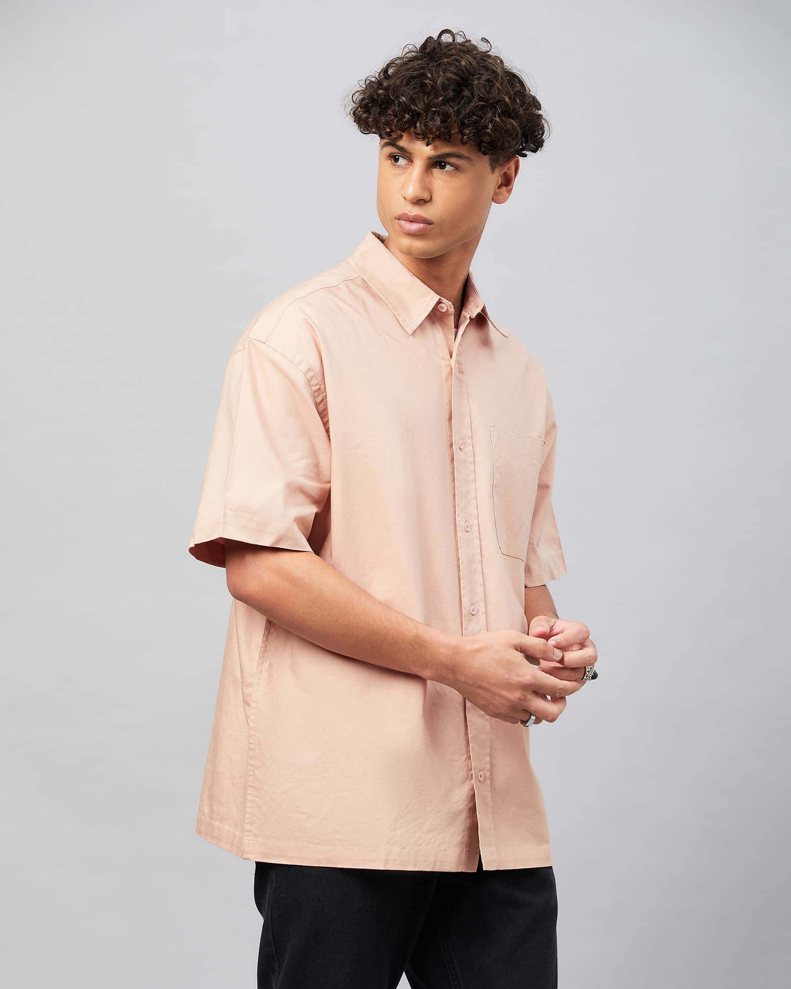 Chimpaaanzee 100% Cotton Oversized Fit Solids Half Sleeves Men's Casual Shirt - Peach ( Pack of 1 ) Chimpaaanzee 100% Cotton Oversized Fit Solids Half Sleeves Men's Casual Shirt - Peach ( Pack of 1 )