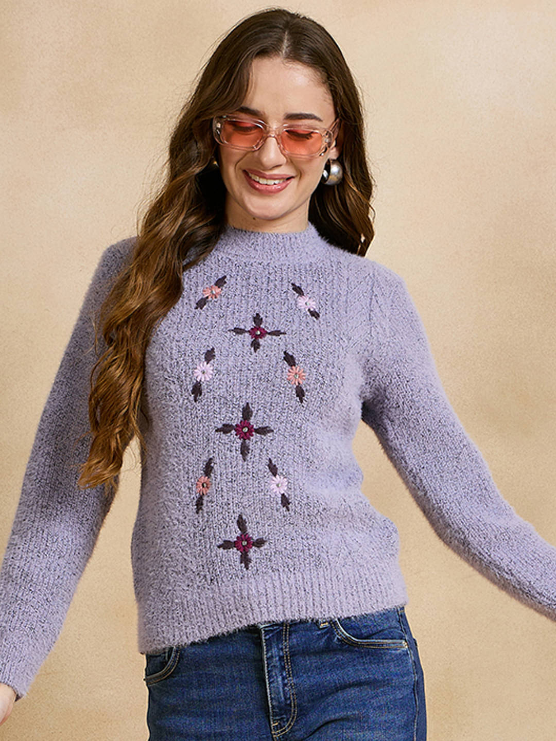 Clapton Pure Wool Round Neck Women's Pullovers - Purple ( ) Clapton Pure Wool Round Neck Women's Pullovers - Purple ( )