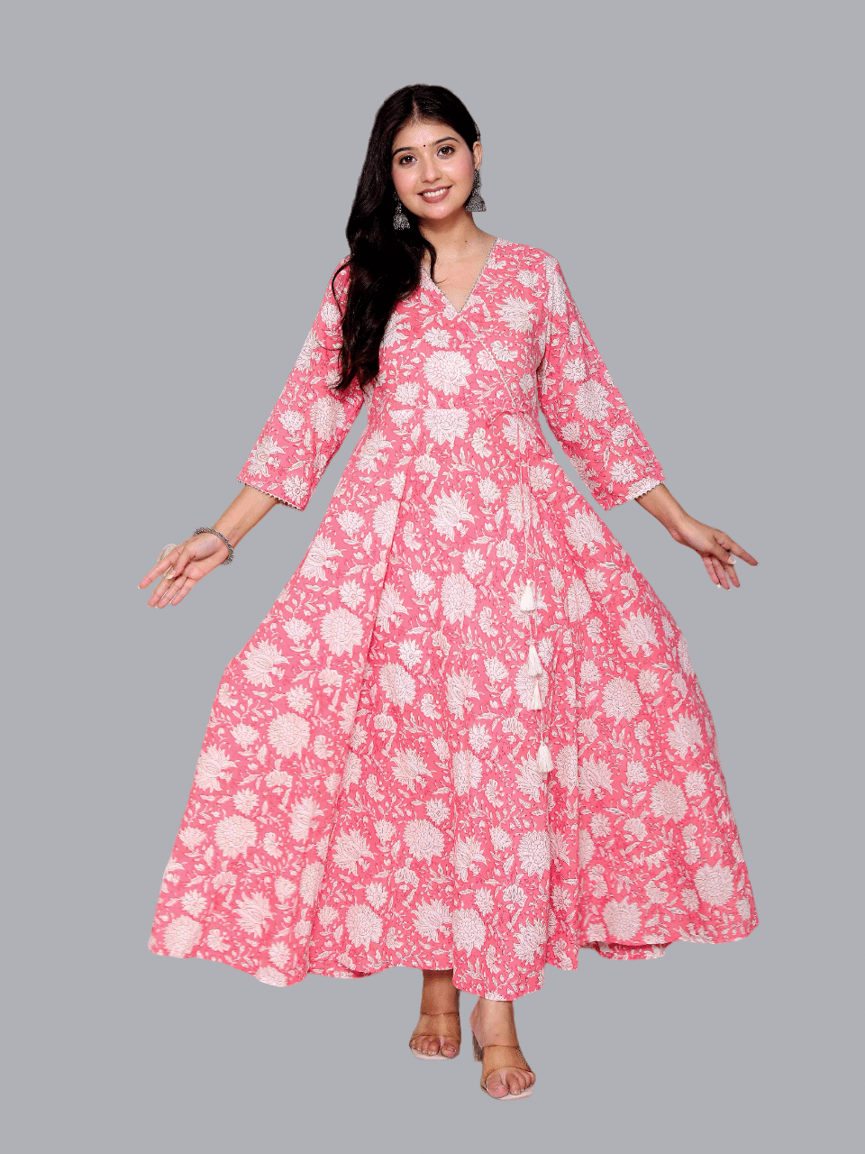 Doriyaan Cotton Printed Anarkali Women's Kurti - Pink ( Pack of 1 ) - Kurtis, Tunics | Buy online on ZillyBuy
