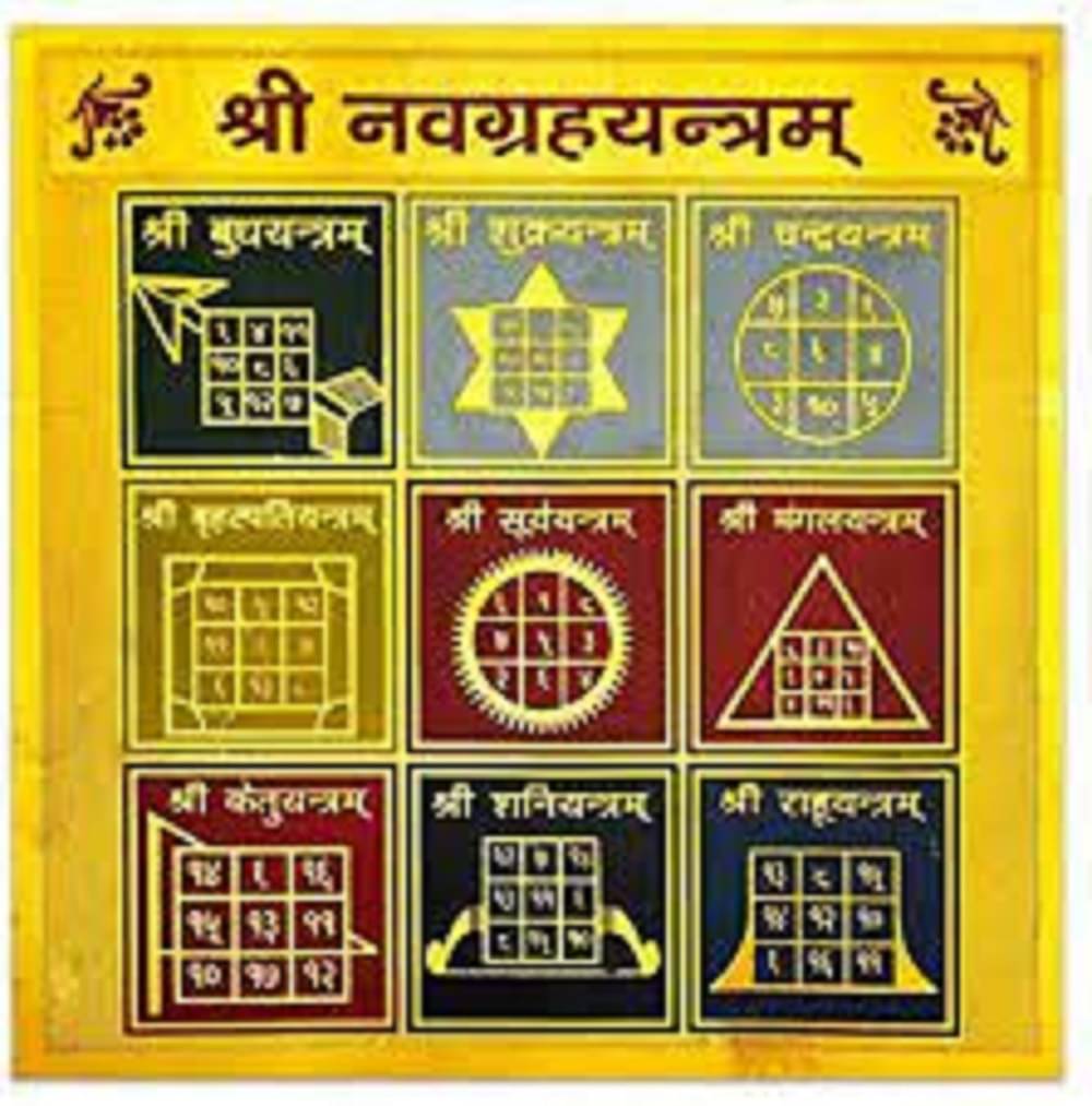     			EKRAJ 24K Gold Plated Color Shree Navgraha Yantra 3.5 x 3.5 Inch