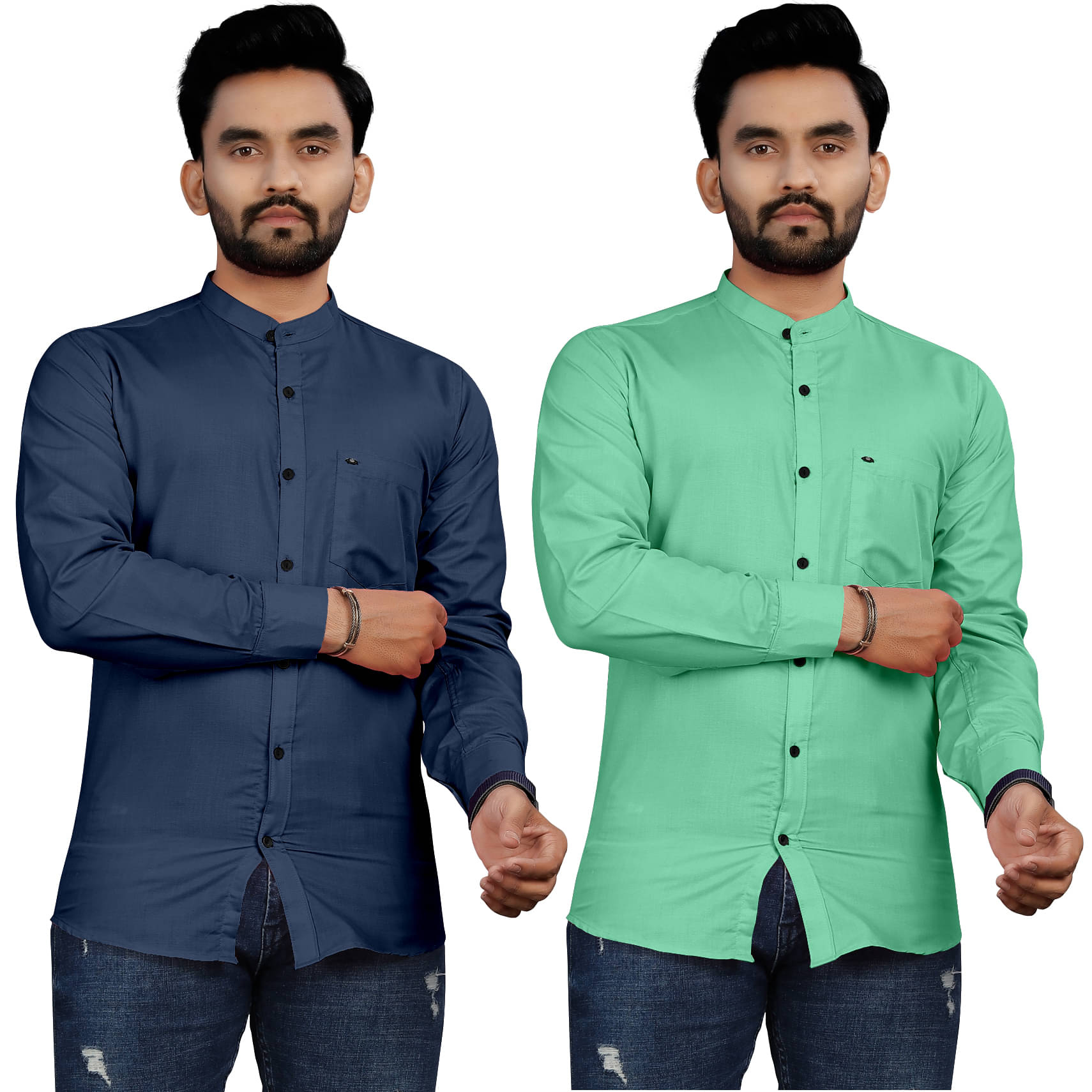     			Fashionfricks Cotton Blend Regular Fit Solids Full Sleeves Men's Casual Shirt - Multicolor ( Pack of 2 )
