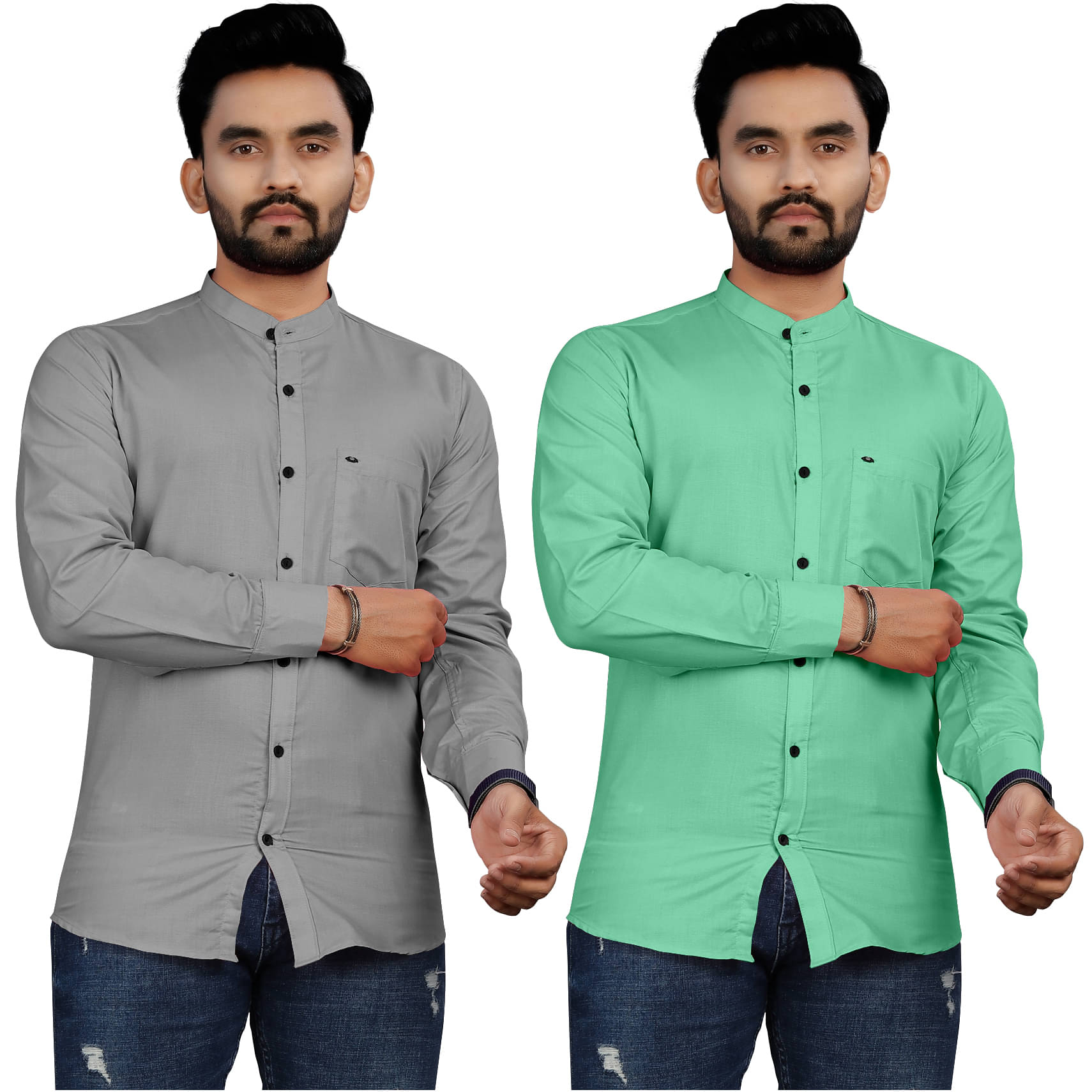     			Fashionfricks Cotton Blend Regular Fit Solids Full Sleeves Men's Casual Shirt - Multicolor ( Pack of 2 )