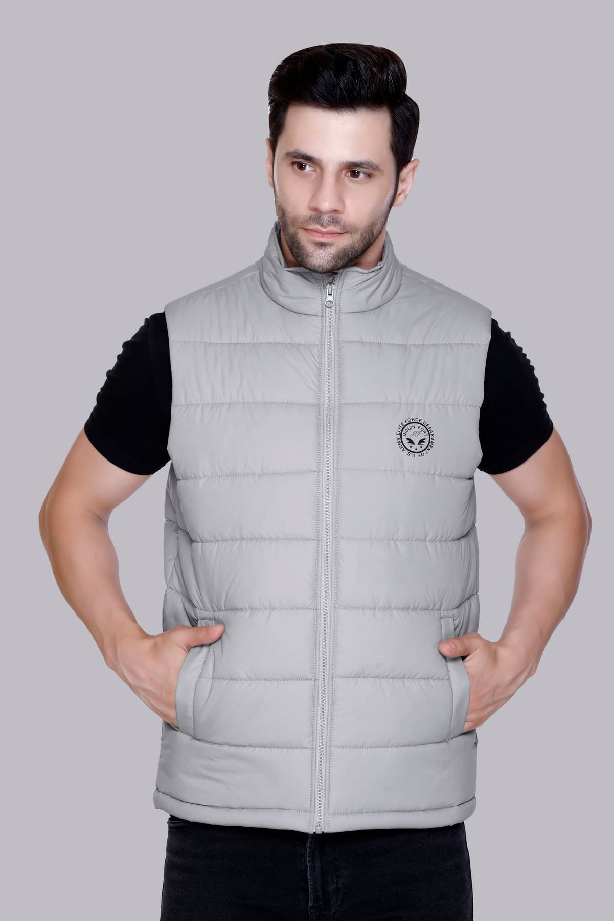     			IF-INDIAN FORT Polyester Men's Puffer Jacket - Light Grey ( Pack of 1 )