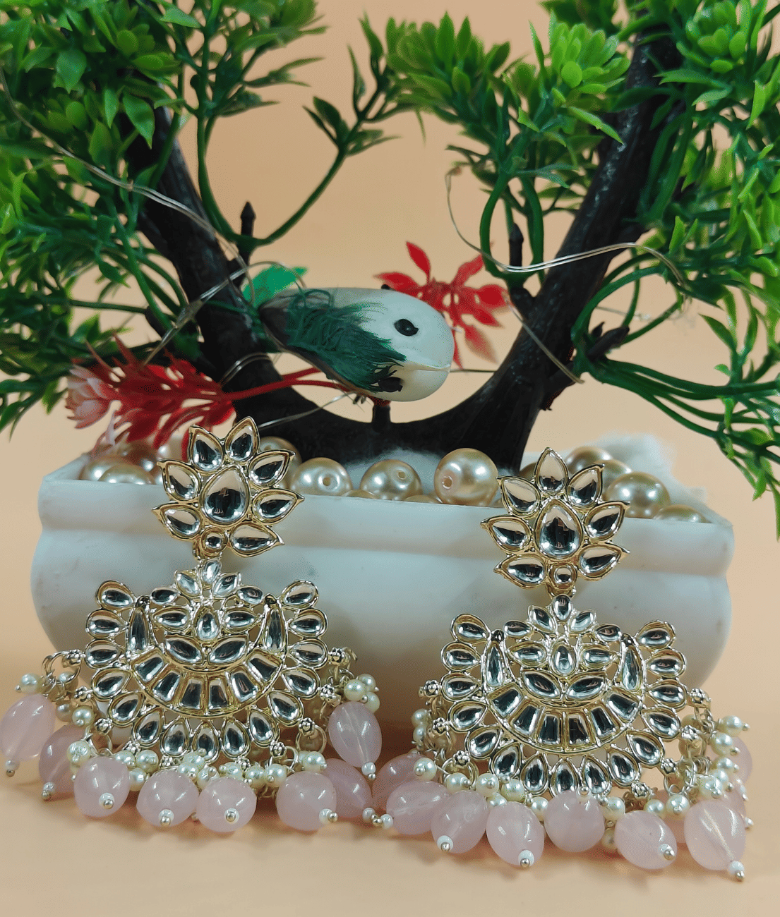 Jiyanshi fashion Light Pink Chandbalis Earrings ( Pack of 1 ) - Earrings | Buy online on ZillyBuy