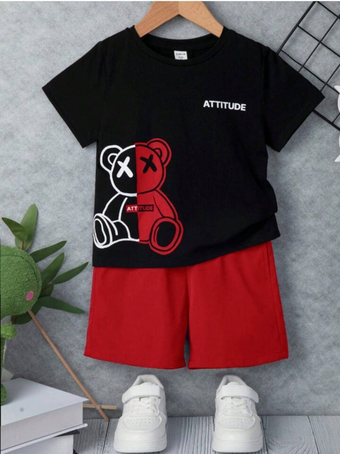 MUSNAH GARMENTS Pack of 1 Boys Cotton T-Shirt & Shorts Set ( Black )
