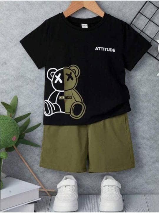 MUSNAH GARMENTS Pack of 1 Unisex Cotton T-Shirt & Shorts Set ( Black )