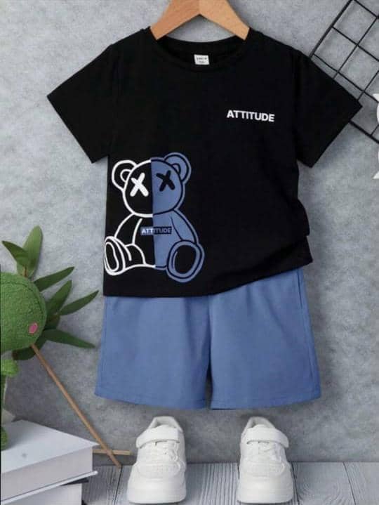 MUSNAH GARMENTS Pack of 1 Unisex for Baby Cotton T-Shirt & Shorts ( Black )