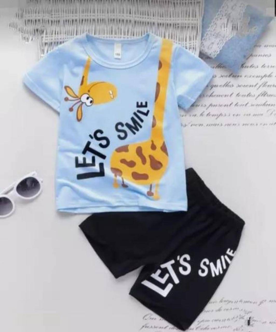     			MUSNAH GARMENTS Pack of 1 Boys Cotton T-Shirt & Shorts Set ( Light Blue )