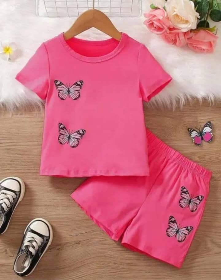 MUSNAH GARMENTS Pack of 1 Girls Cotton Top With Shorts ( Pink )