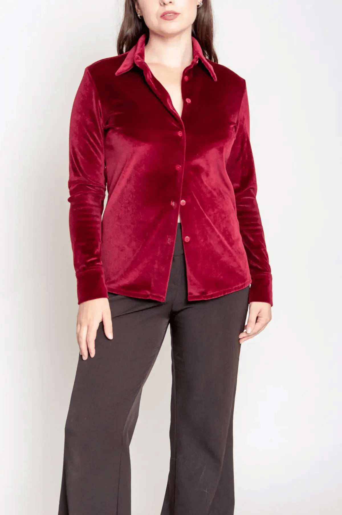 PLUS PARADISE Women Solid Velvet Shirt ( Maroon )     			PLUS PARADISE Women Solid Velvet Shirt ( Maroon )