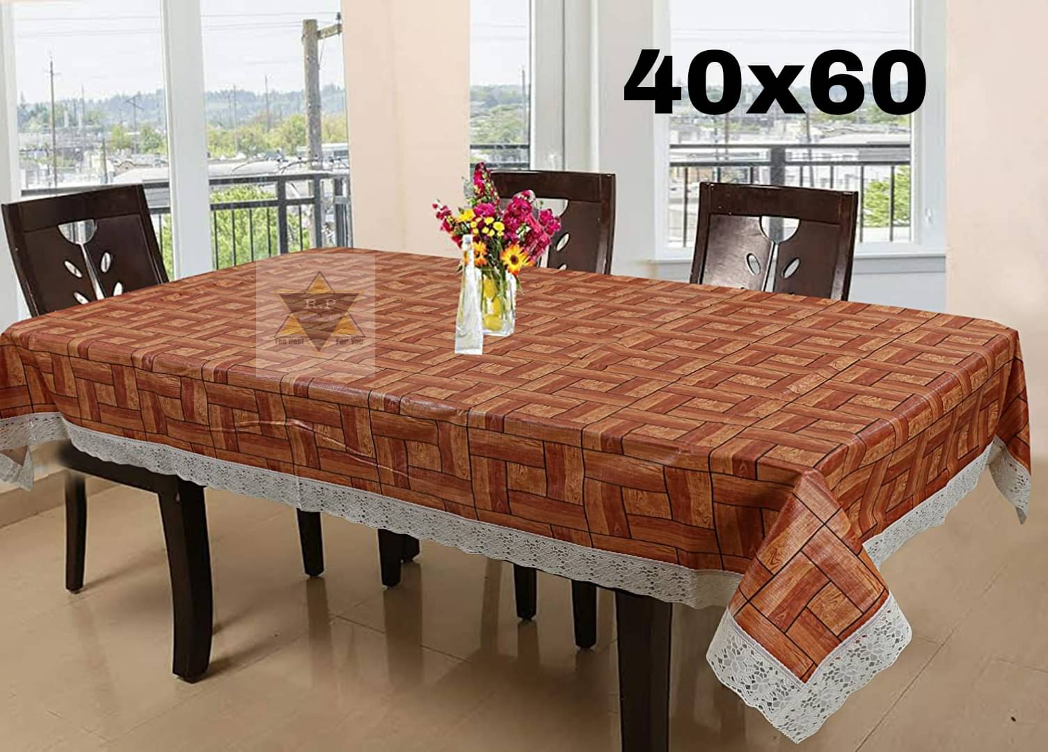     			ROYAL - NEST Printed Polyester 2 Seater Rectangle Table Cover ( 152 x 101 ) cm Pack of 1 Brown