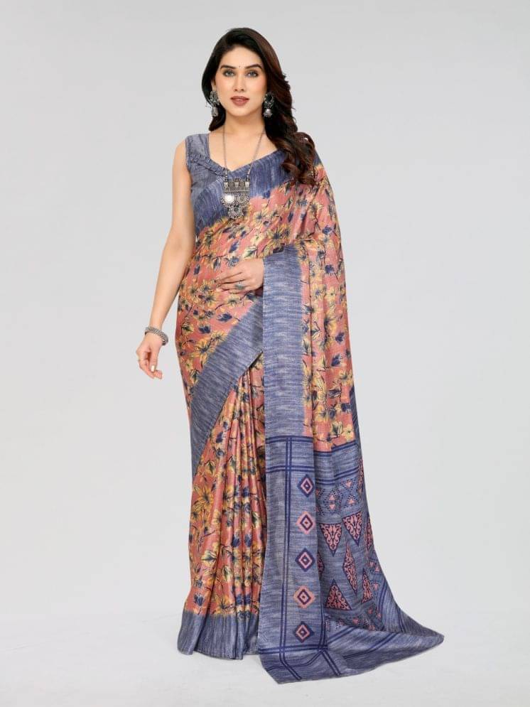 BLEESBURY Chiffon Printed Saree With Unstitched Blouse Piece ( Navy Blue ) BLEESBURY Chiffon Printed Saree With Unstitched Blouse Piece ( Navy Blue )