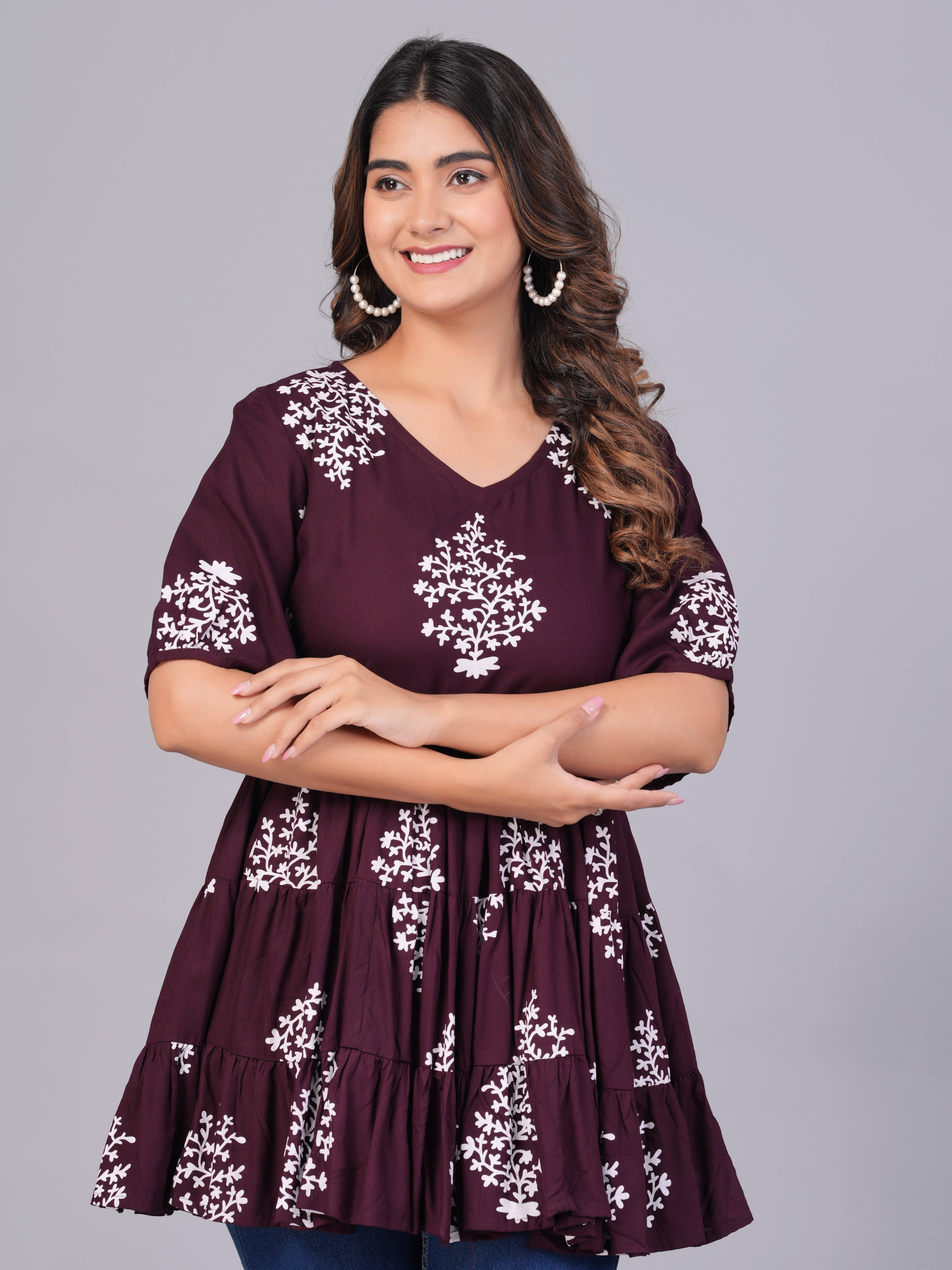 SIPET Coffee Rayon Women's Peplum Top ( Pack of 1 )     			SIPET Coffee Rayon Women's Peplum Top ( Pack of 1 )