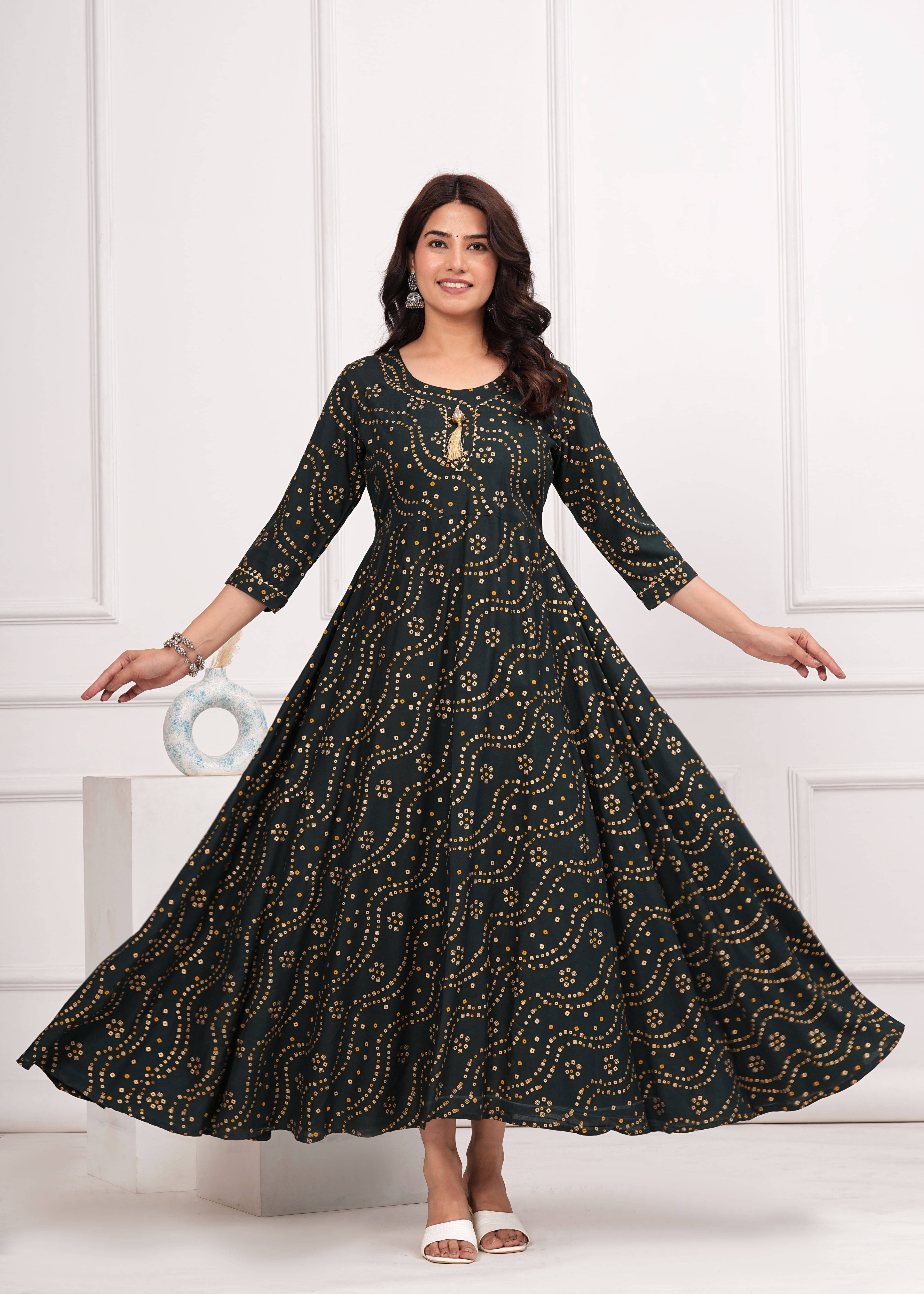 SIPET Rayon Printed Anarkali Women's Kurti - Olive ( Pack of 1 ) SIPET Rayon Printed Anarkali Women's Kurti - Olive ( Pack of 1 )