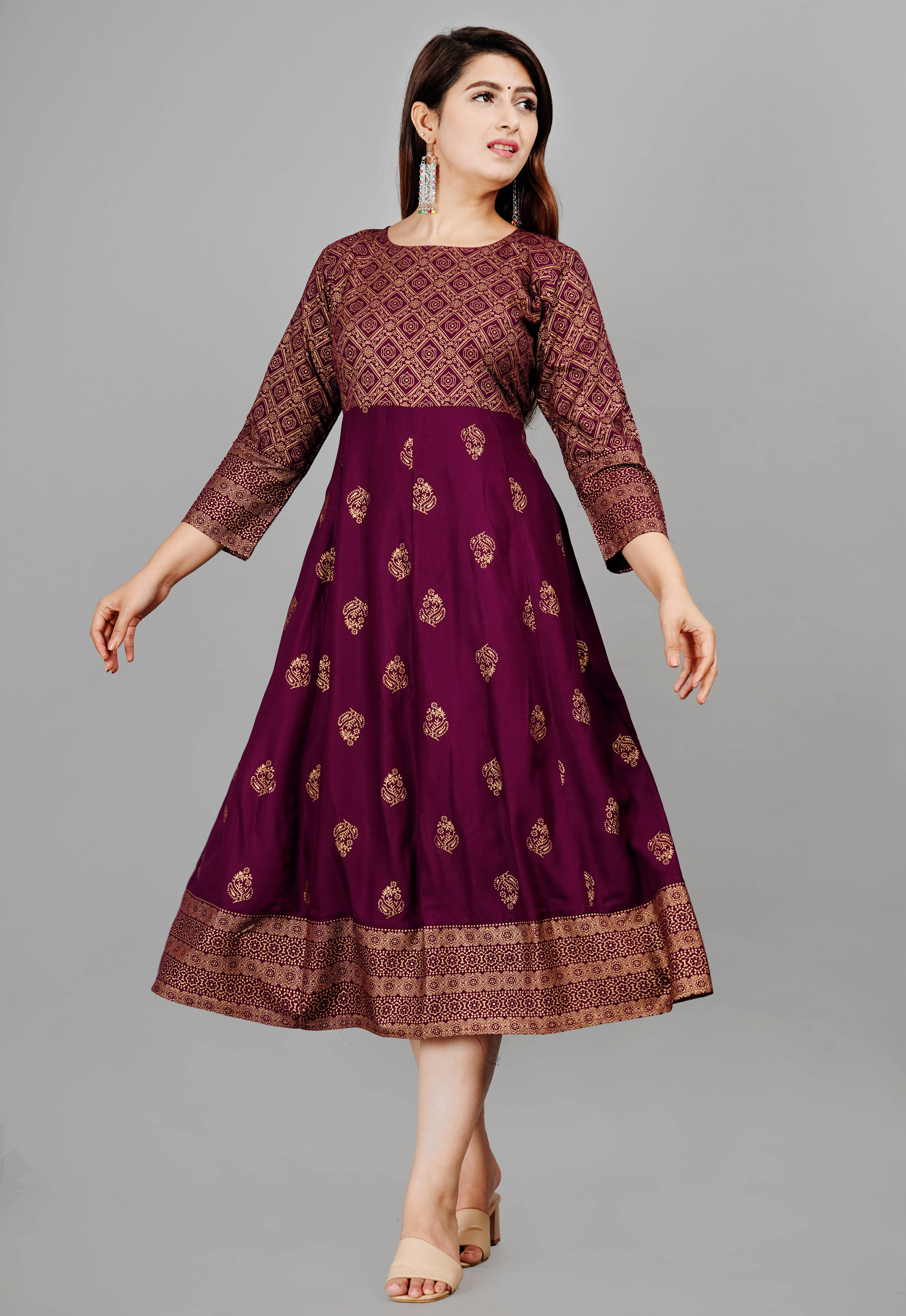 SIPET Rayon Printed Anarkali Women's Kurti - Purple ( Pack of 1 ) SIPET Rayon Printed Anarkali Women's Kurti - Purple ( Pack of 1 )