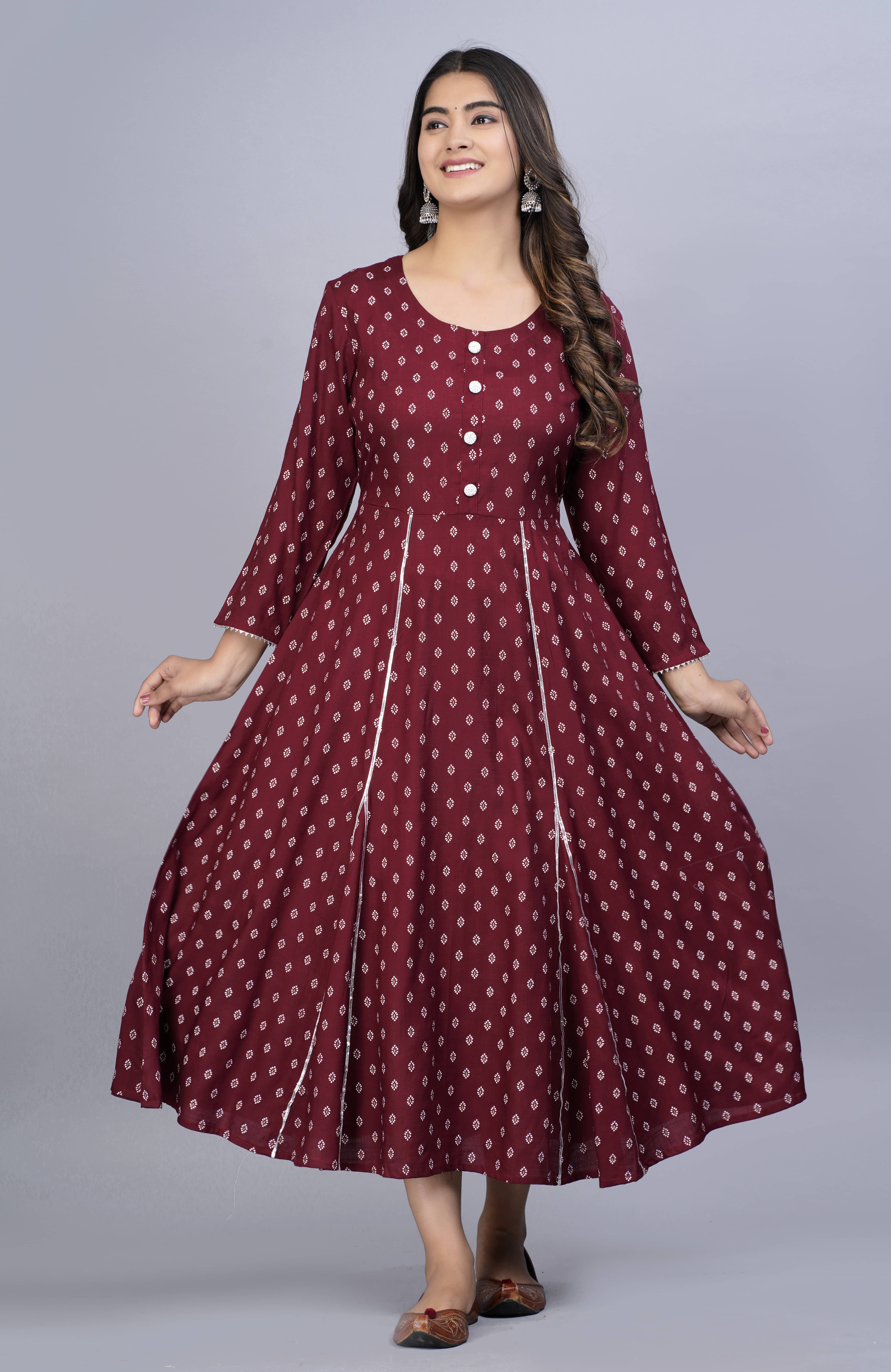     			SIPET Rayon Printed Anarkali Women's Kurti - Maroon ( Pack of 1 )