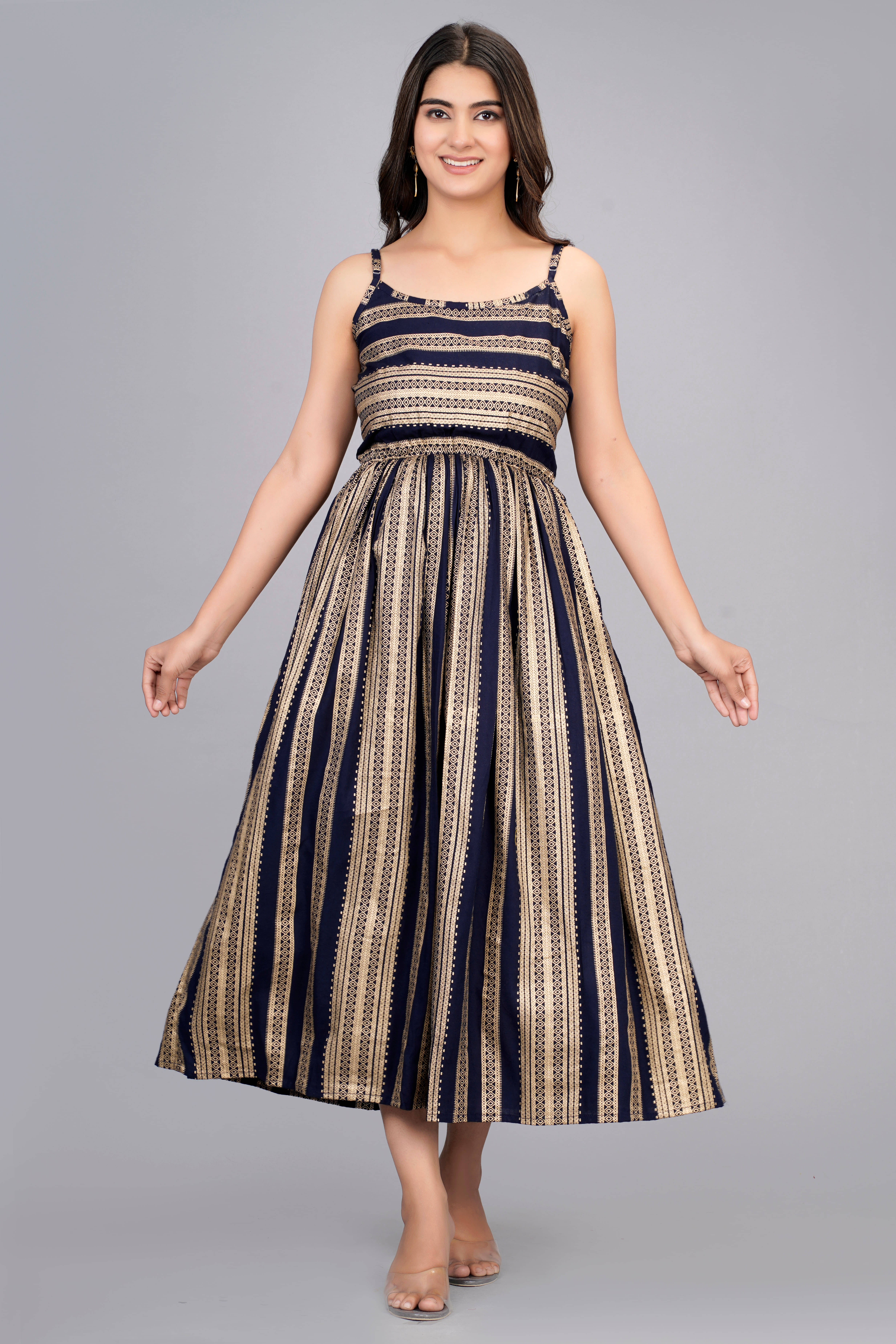 SIPET Women Rayon Printed Fit & Flare Dress ( Blue ) SIPET Women Rayon Printed Fit & Flare Dress ( Blue )