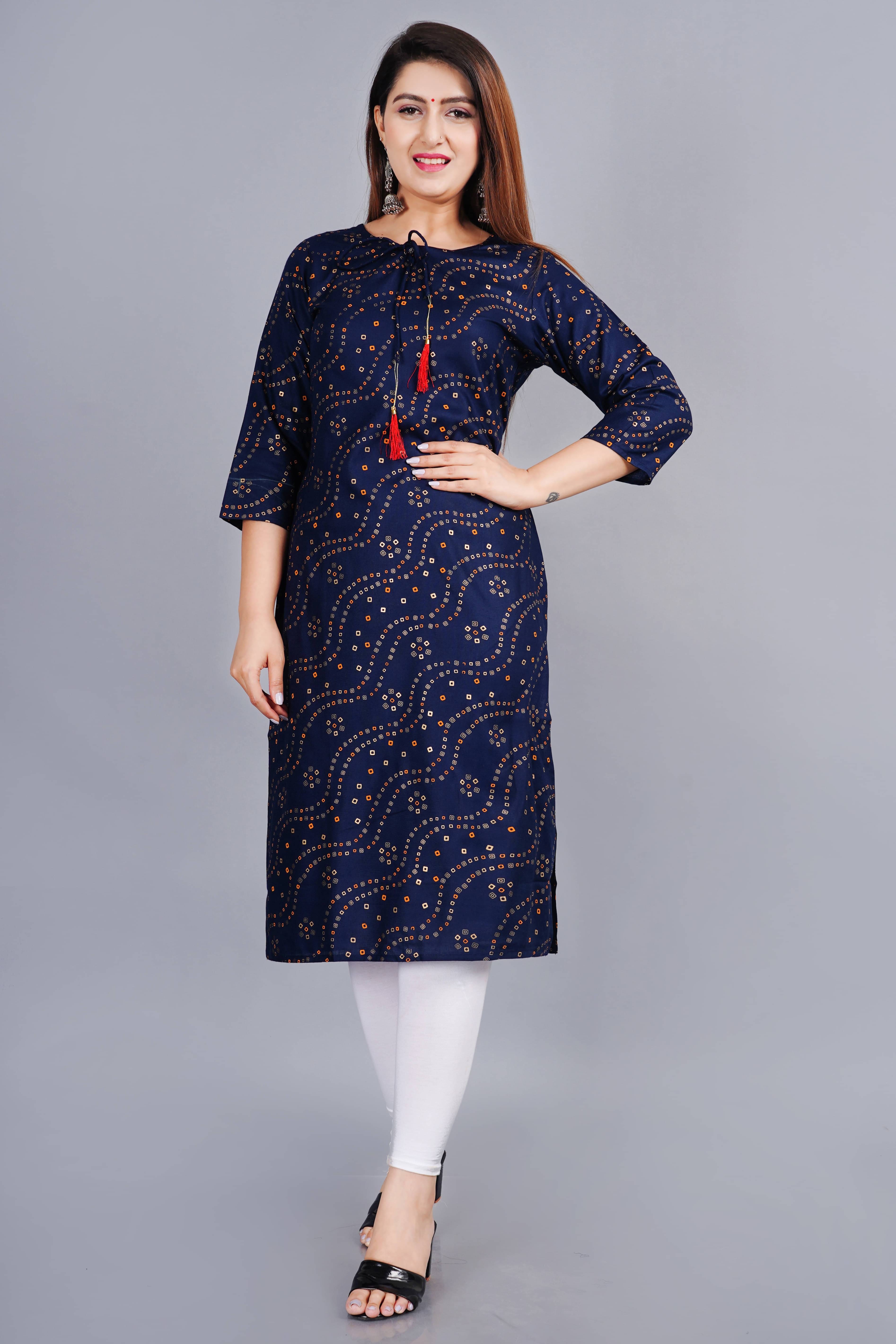     			SIPET Viscose Blend Printed Straight Women's Kurti - Navy Blue ( Pack of 1 )