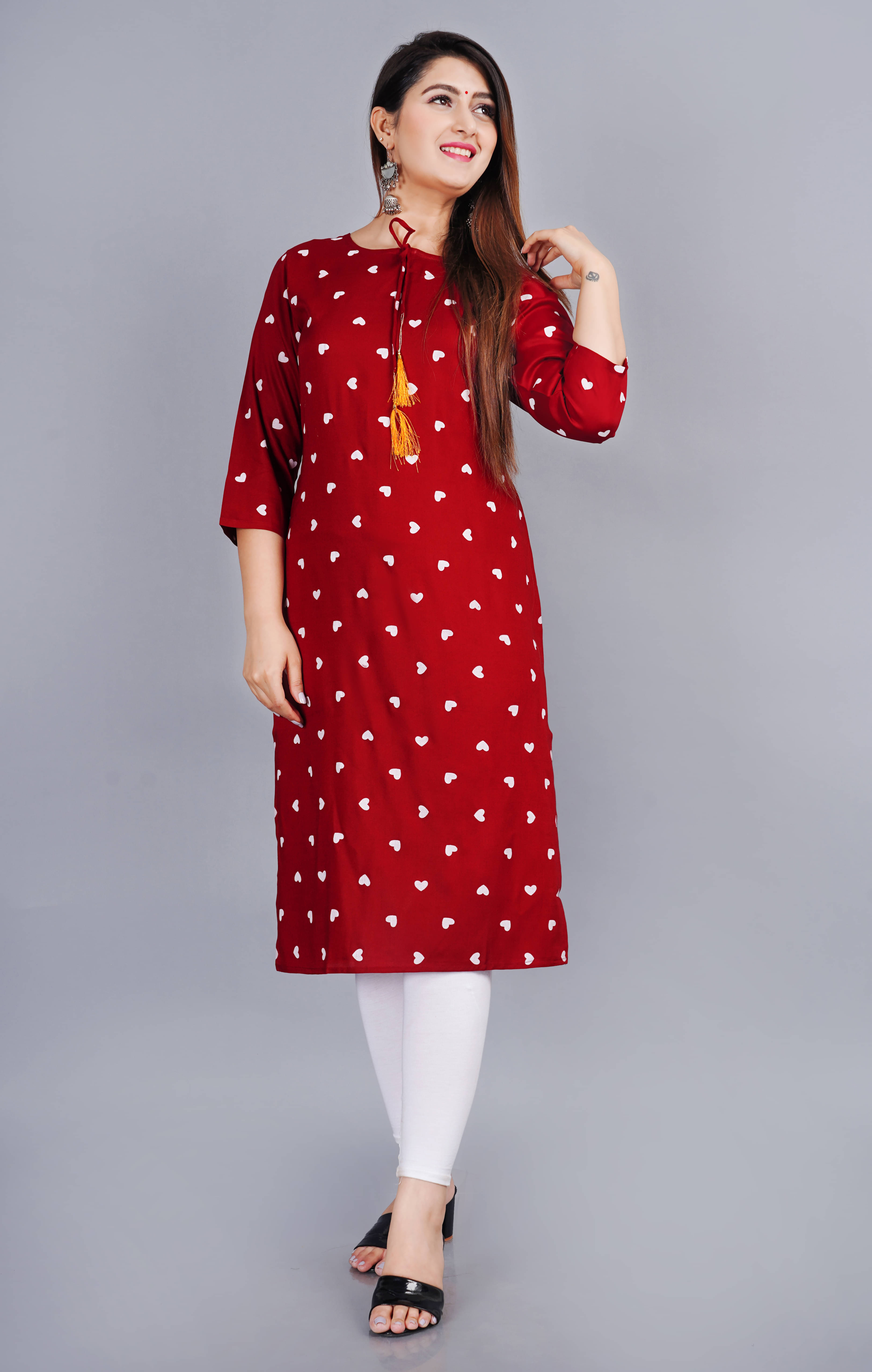     			SIPET Viscose Blend Printed Straight Women's Kurti - Red ( Pack of 1 )