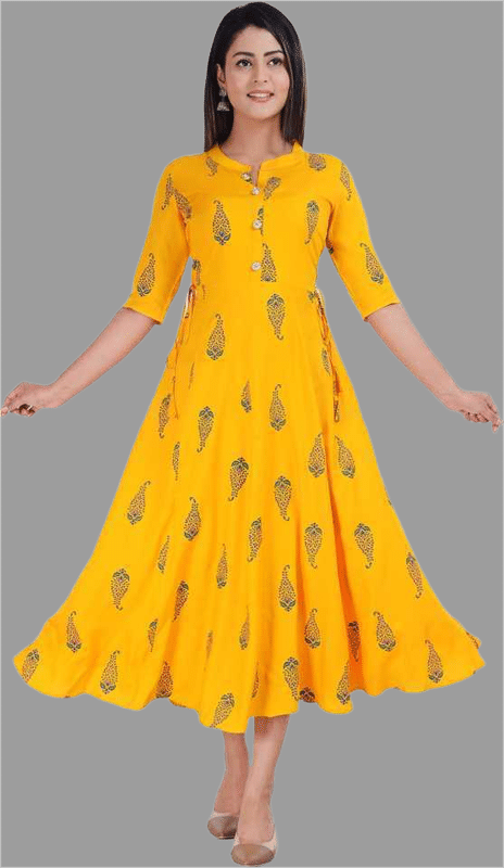 SIPET Viscose Printed Anarkali Women's Kurti - Yellow ( Pack of 1 ) SIPET Viscose Printed Anarkali Women's Kurti - Yellow ( Pack of 1 )