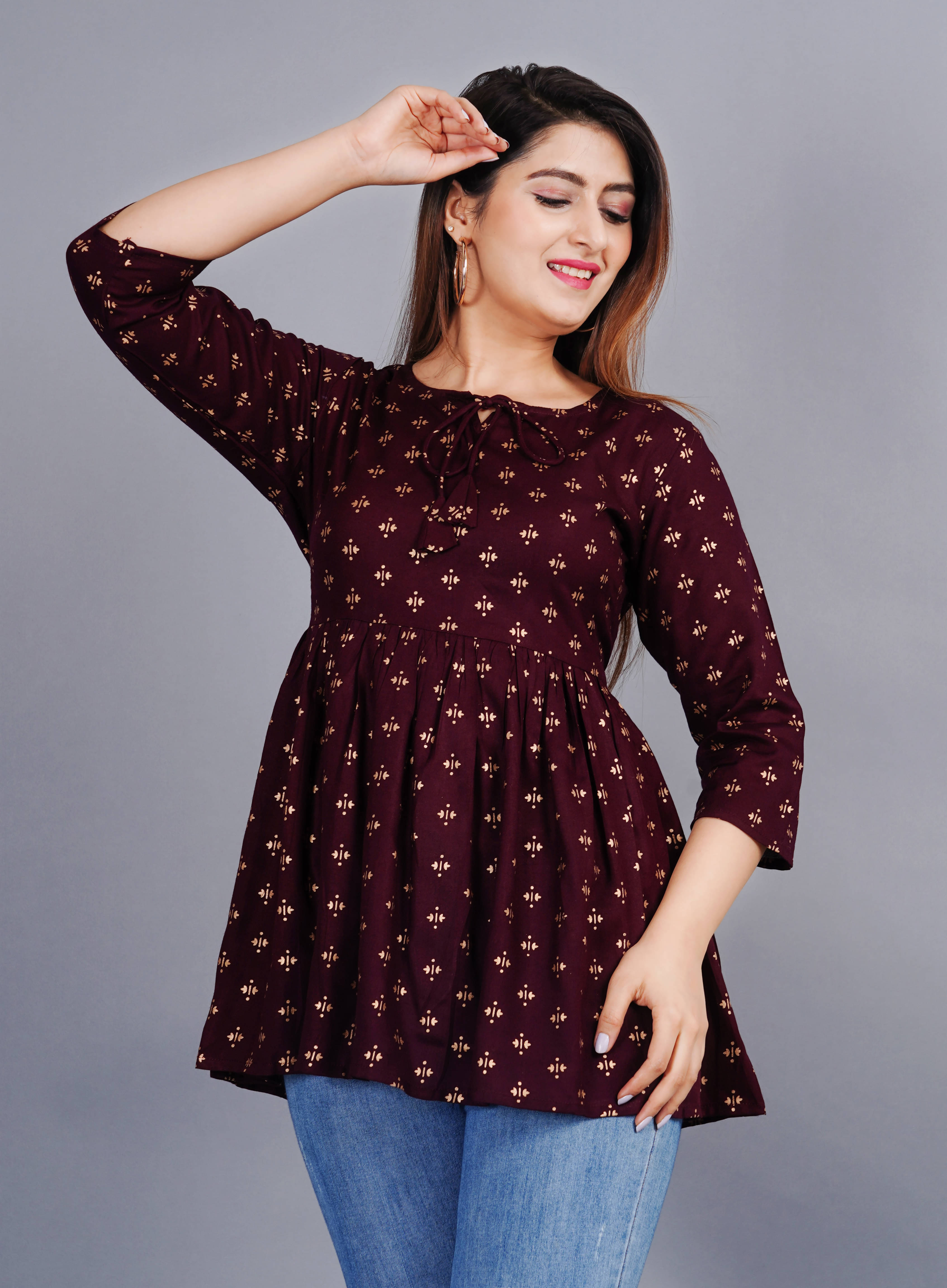 SIPET Women's Rayon Peplum Top ( Wine )     			SIPET Women's Rayon Peplum Top ( Wine )