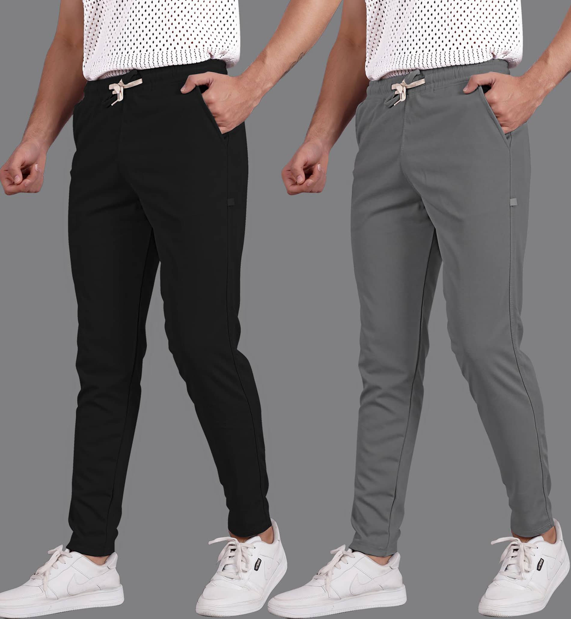 Septem Grey Melange Cotton Blend Men's Trackpants ( Pack of 2 ) - Track Pants | Buy online on ZillyBuy