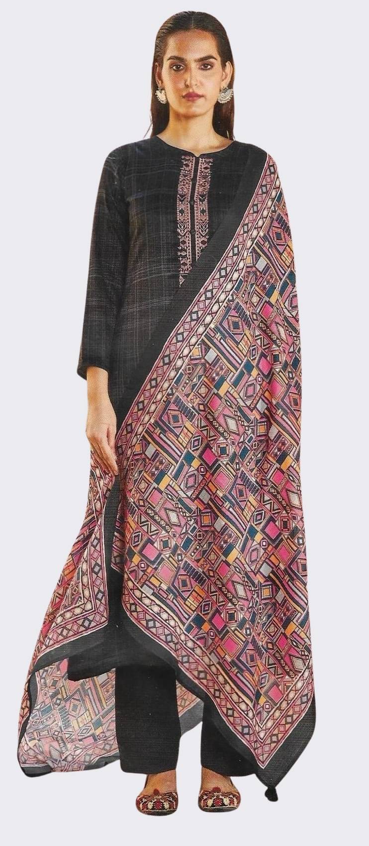     			Soul Essence Unstitched Woollen Checks Dress Material - Black ( Pack of 1 )