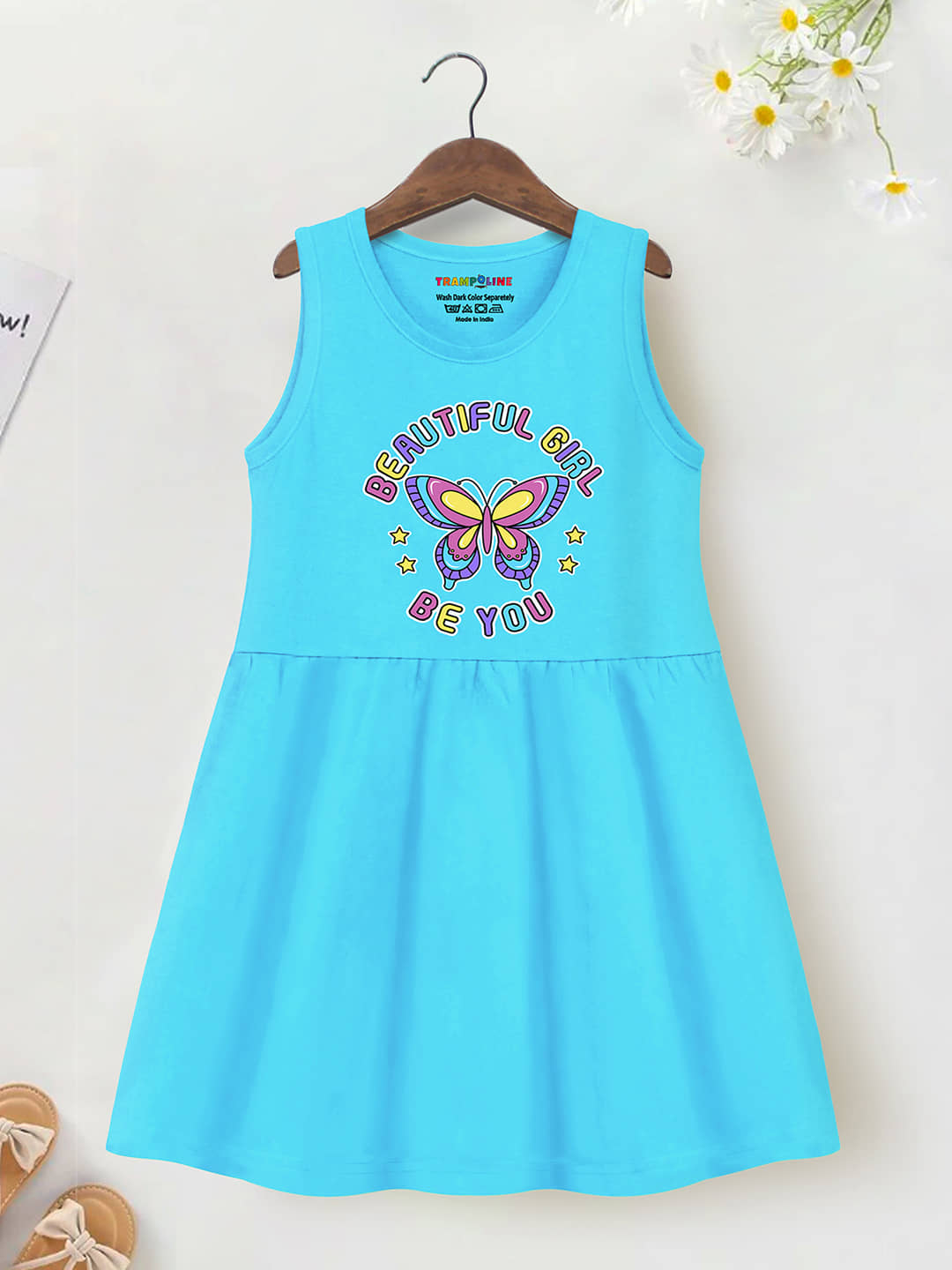 Trampoline Cotton Frock For Girls ( Pack of 1 , Blue )