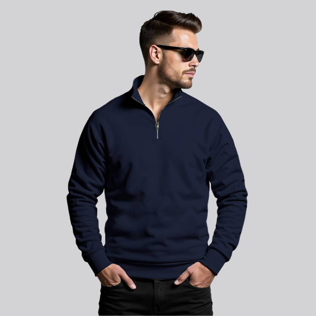    			fashion and youth Fleece High Neck Men's Sweatshirt - Navy Blue ( Pack of 1 )