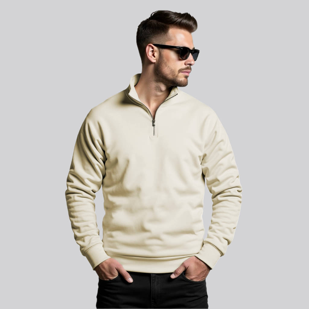     			fashion and youth Fleece High Neck Men's Sweatshirt - Cream ( Pack of 1 )