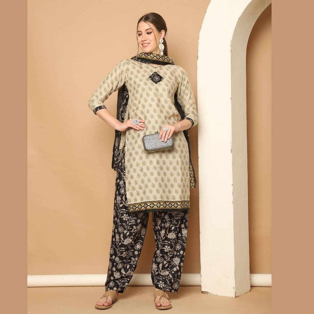 wonder weave Women Cotton Blend Printed Straight Kurti With Patiala Salwar ( Beige ) wonder weave Women Cotton Blend Printed Straight Kurti With Patiala Salwar ( Beige )