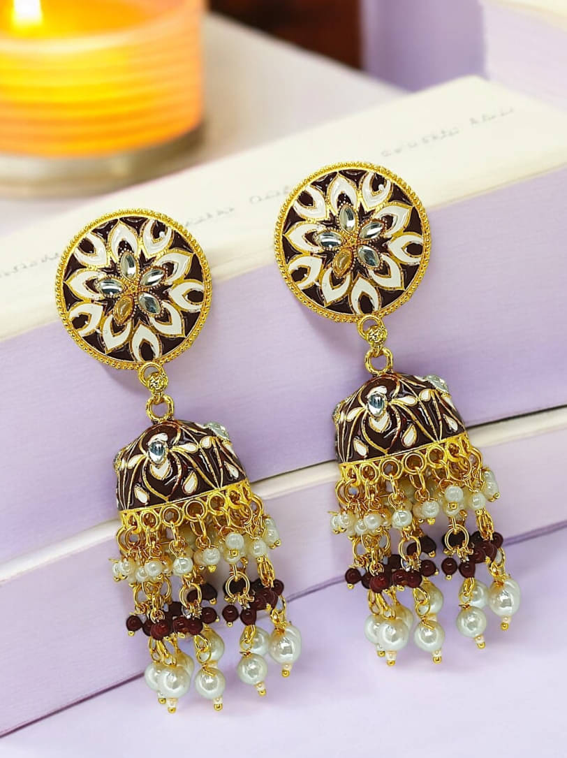     			9blings Maroon Jhumki Earrings ( Pack of 1 )