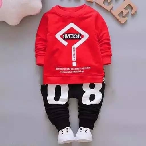 CUTEVIBE Pack of 1 Boys Cotton Blend T-Shirt & Pants Set ( Red )