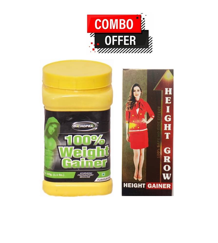 Dr. Chopra 100% Weight Gainer Powder 500gm & Height Grow Capsules 60 no.s Unflavoured Single Pack Dr. Chopra 100% Weight Gainer Powder 500gm & Height Grow Capsules 60 no.s Unflavoured Single Pack
