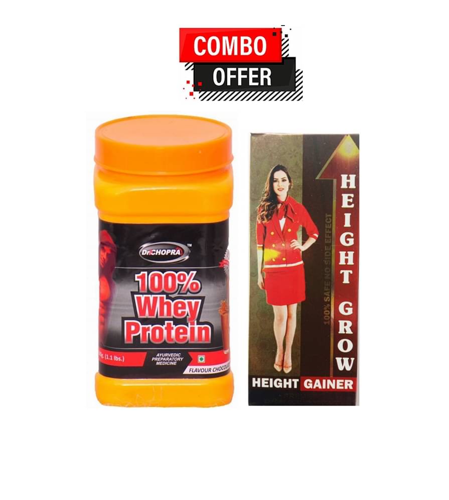 Dr. Chopra 100% Whey Protein Powder 500gm & Height Grow Capsules 60 no.s Unflavoured Single Pack Dr. Chopra 100% Whey Protein Powder 500gm & Height Grow Capsules 60 no.s Unflavoured Single Pack