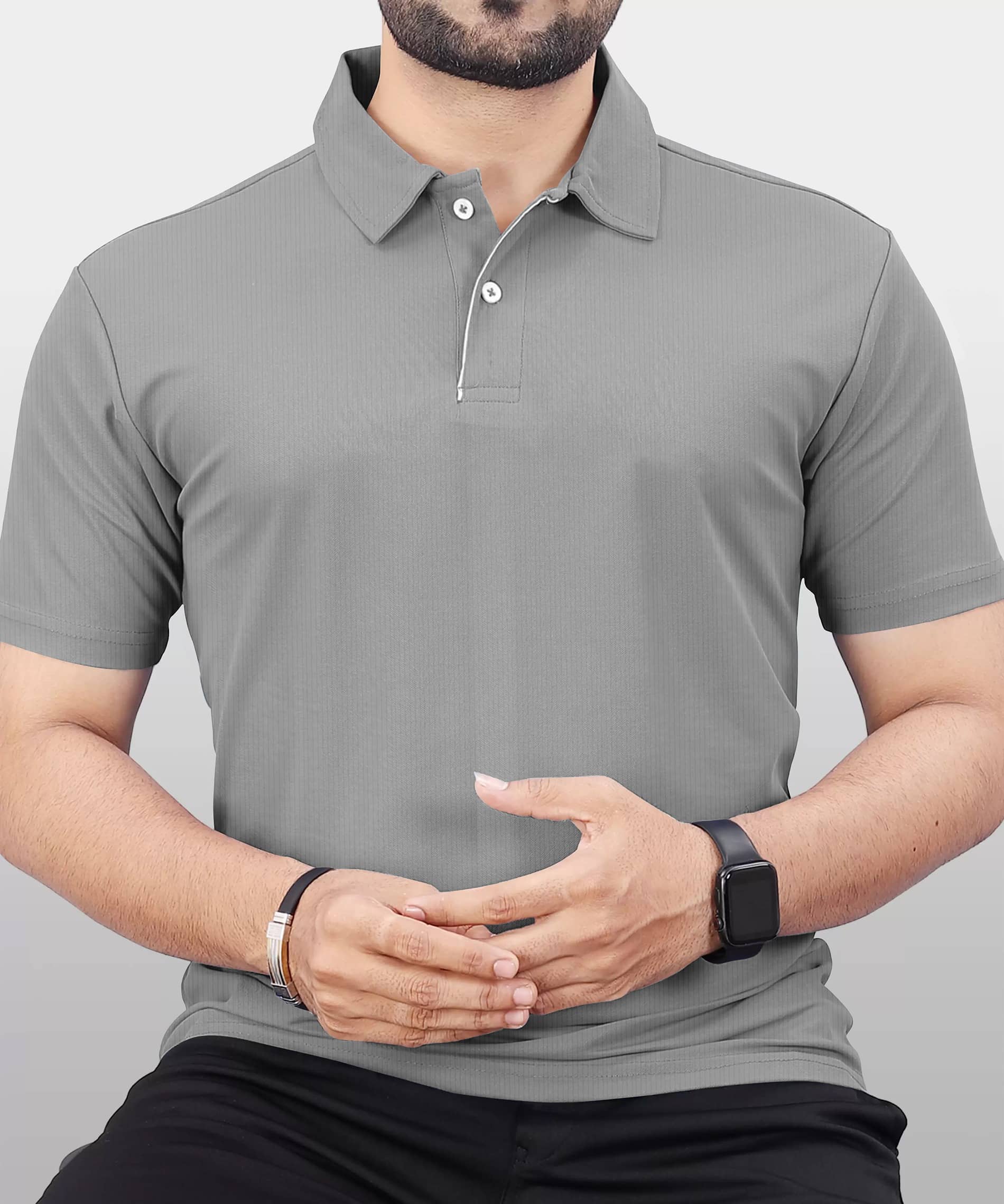 FIRST POSTION Pack of 1 Cotton Blend Regular Fit Solid Half Sleeves Men's Polo T Shirt ( Grey )